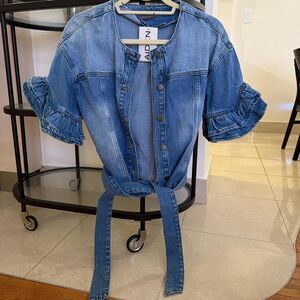NWT AIDEN denim jacket with ruffle sleeves